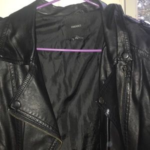 Black faux leather moto biker jacket